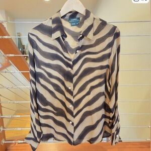 Lauren Ralph Lauren 100% Silk Zebra Print Blouse, Size 12